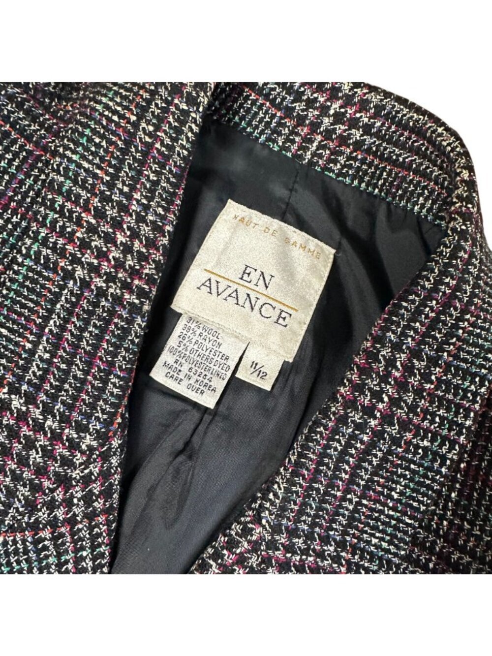Vintage 80s En Avance Glen Plaid Skirt Suit Double Breasted Tweed Size 11/12 - Picture 8 of 8